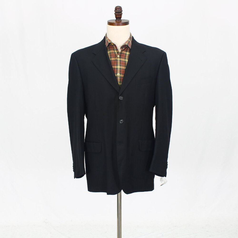 Dei Giovani 42R Black Blazer Sport Coat Jacket 3-Button Herringbone Y507